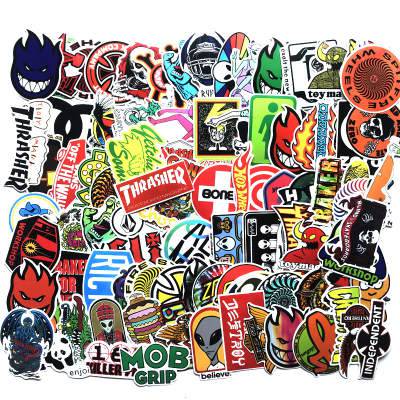 Colorful skateboard stickers featuring The Vines brand logo and designs, perfect for customizing skateboards and accessories.