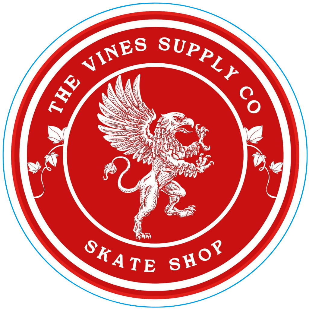 Colorful Griffin skateboarding sticker from The Vines Supply Co, featuring vibrant design and skate shop-themed artwork.