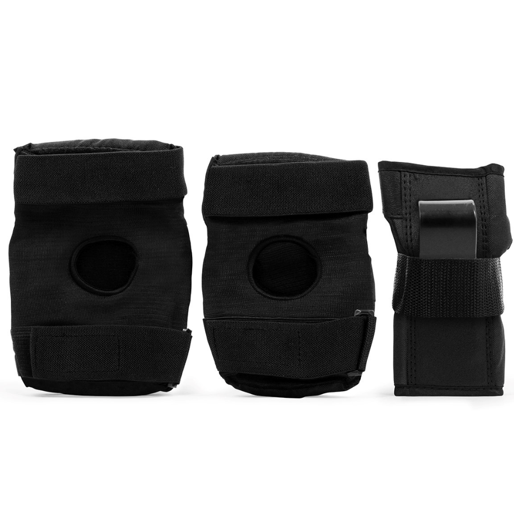 Rekd Heavy Duty 3-Piece Triple Pad Set by Triple 8 in black, including knee, elbow, and wrist pads for protection.