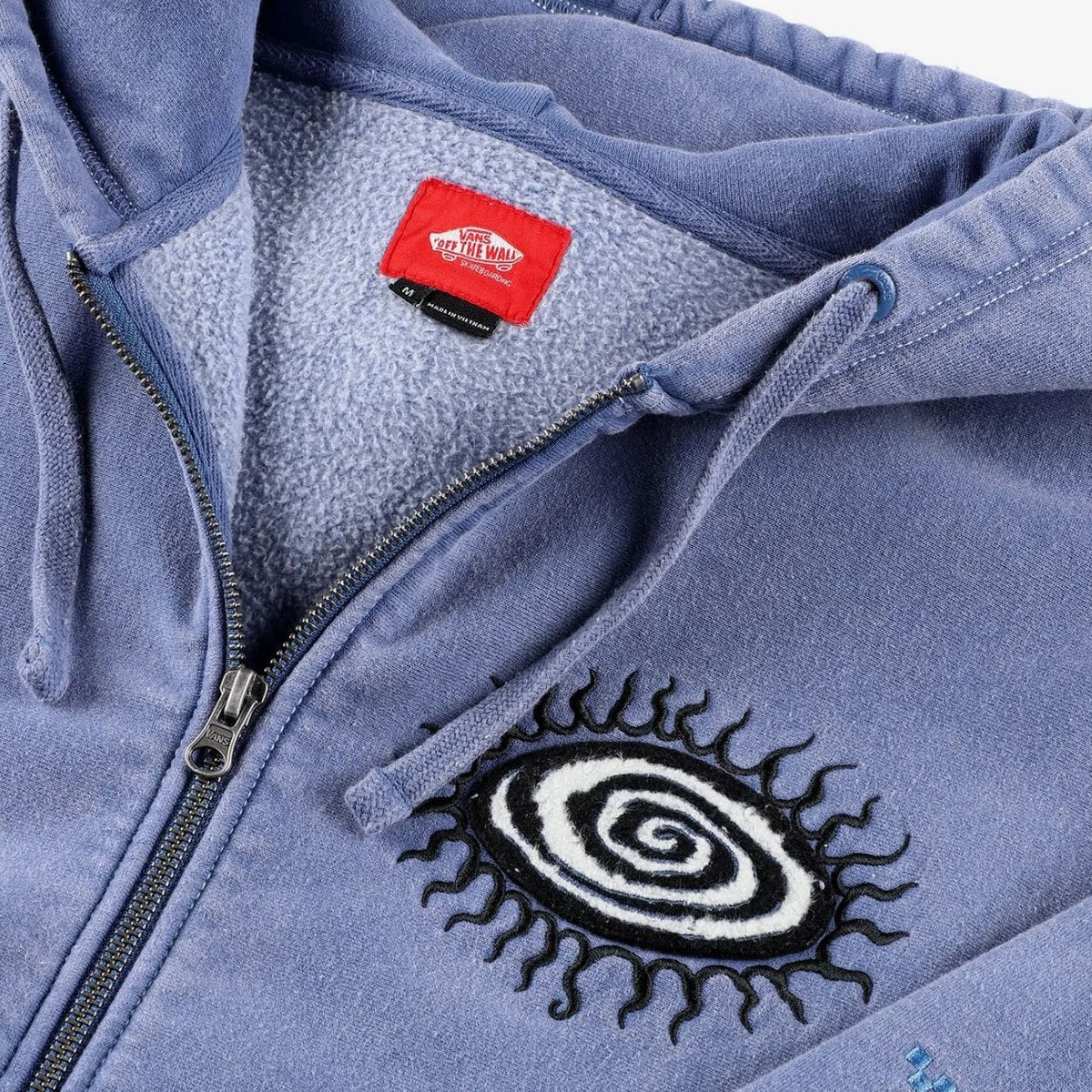 Navy Vans Skate Sun Swirl Zip Hoodie with front zipper and graphic design, casual hoodie for skateboarding and everyday wear.