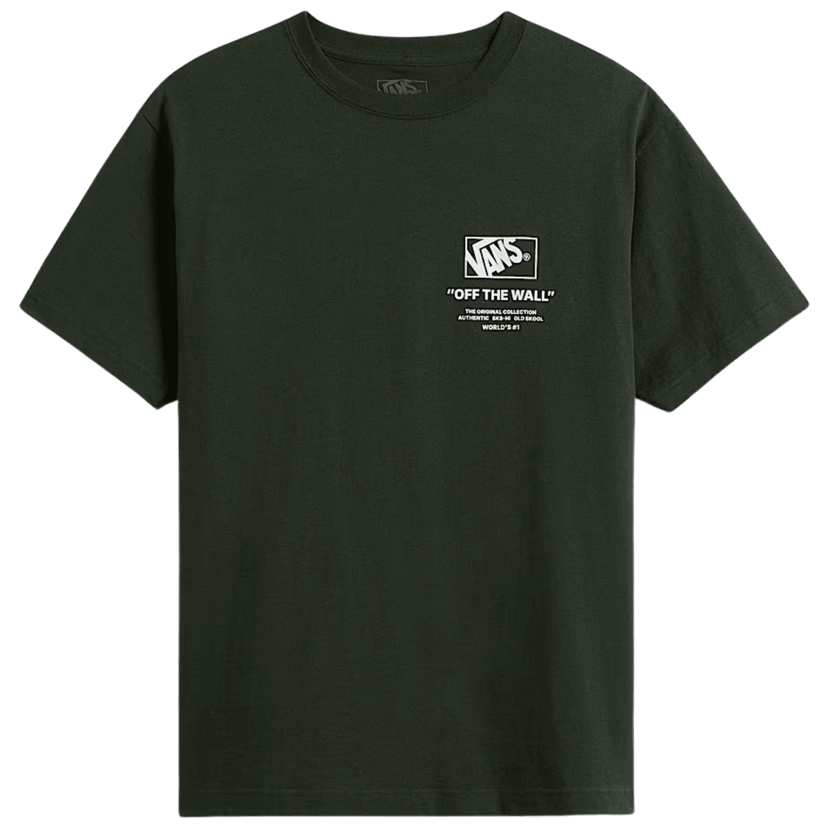 Vans Stockpile T-Shirt in dried kelp green, showing a casual crew neck design with Vans logo on the front.