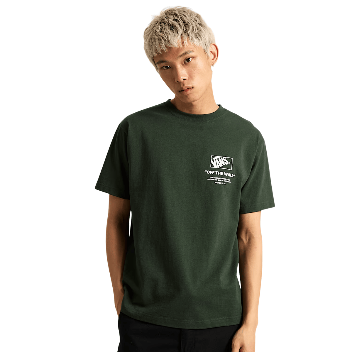 Vans Stockpile T-Shirt in Dried Kelp Green, casual men's tee with Vans logo, made of soft cotton fabric.