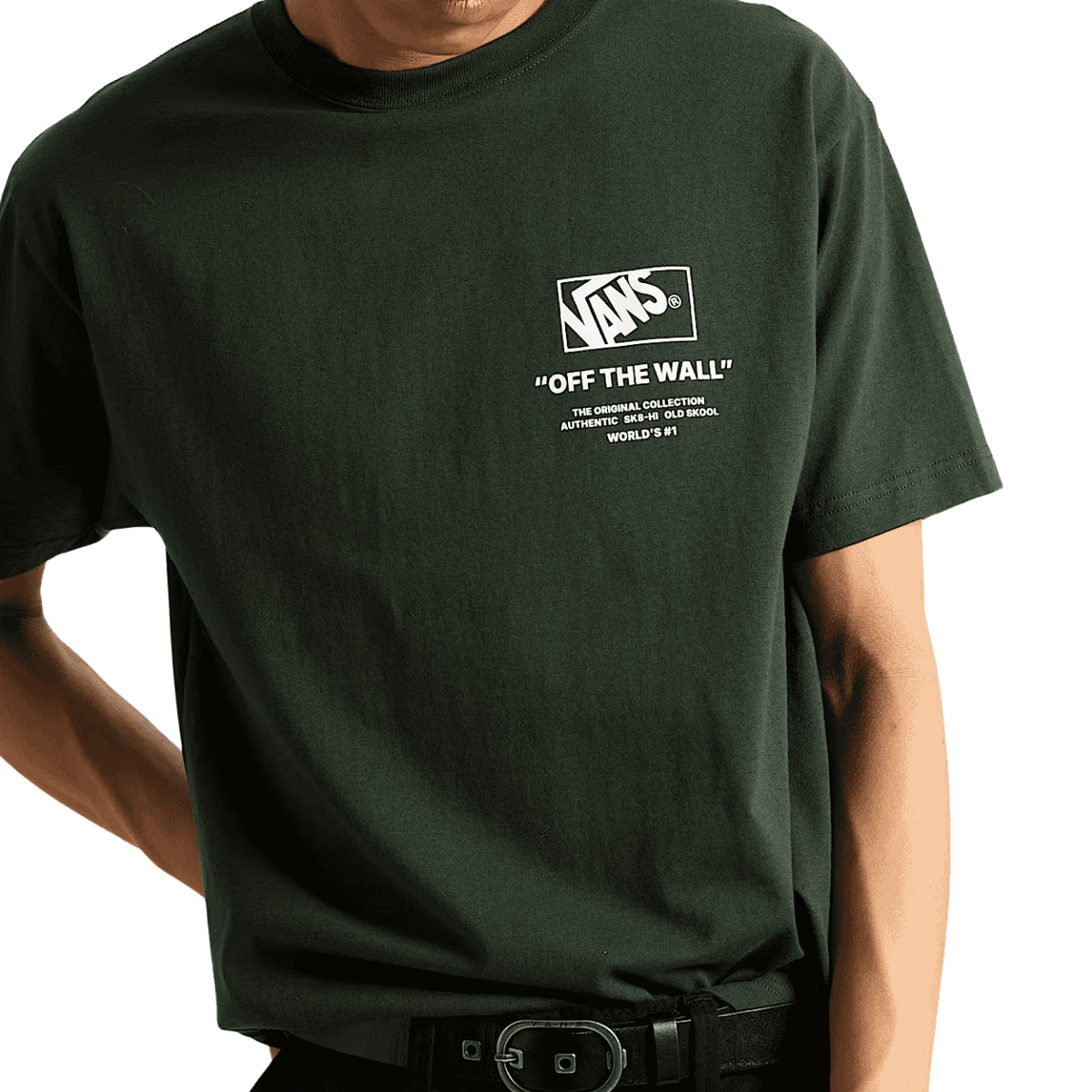 Vans Stockpile T-Shirt in Dried Kelp Green, casual unisex tee with Vans logo, soft cotton fabric, and relaxed fit.