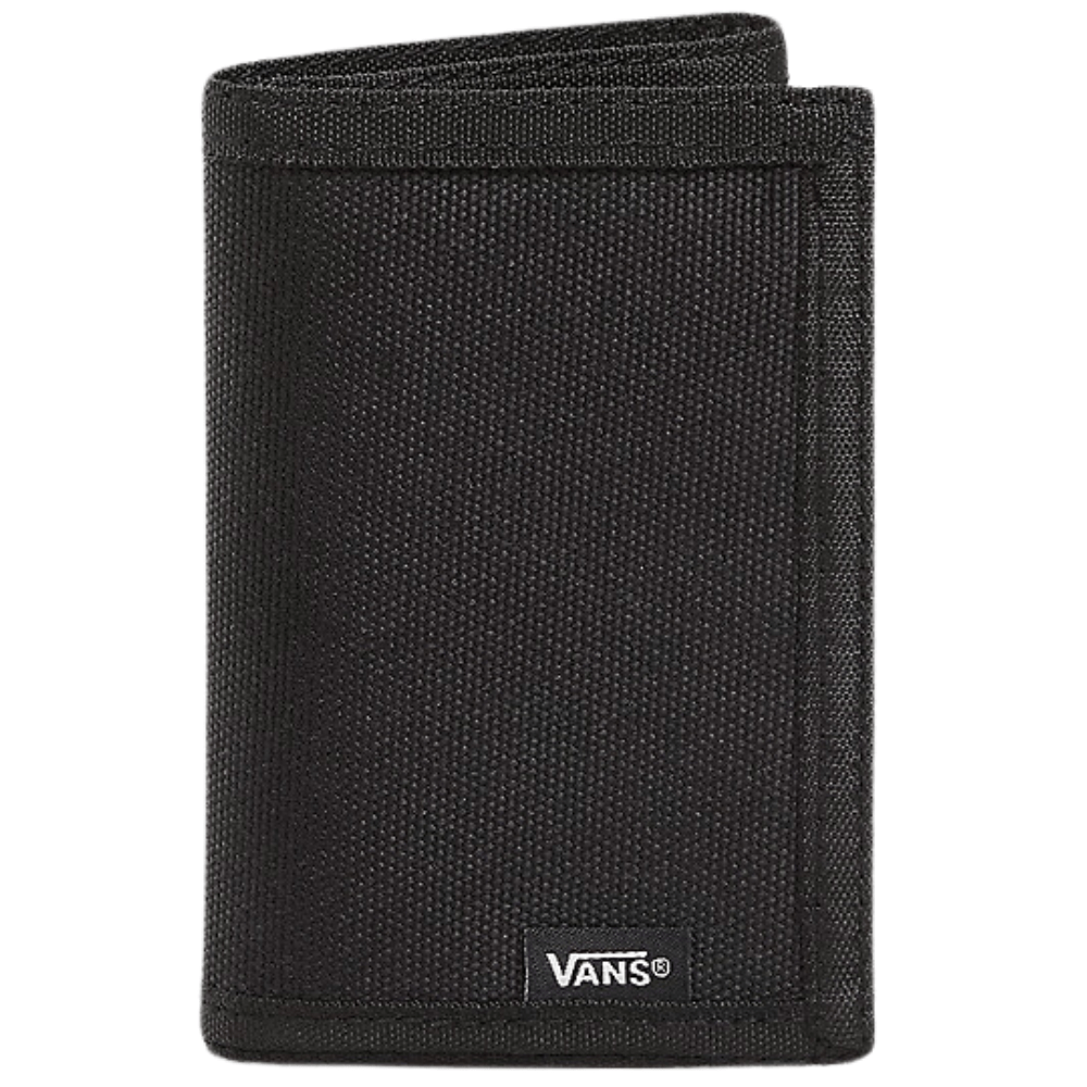 Black Vans Slipped Trifold Wallet with multiple card slots and a secure fold-over design.