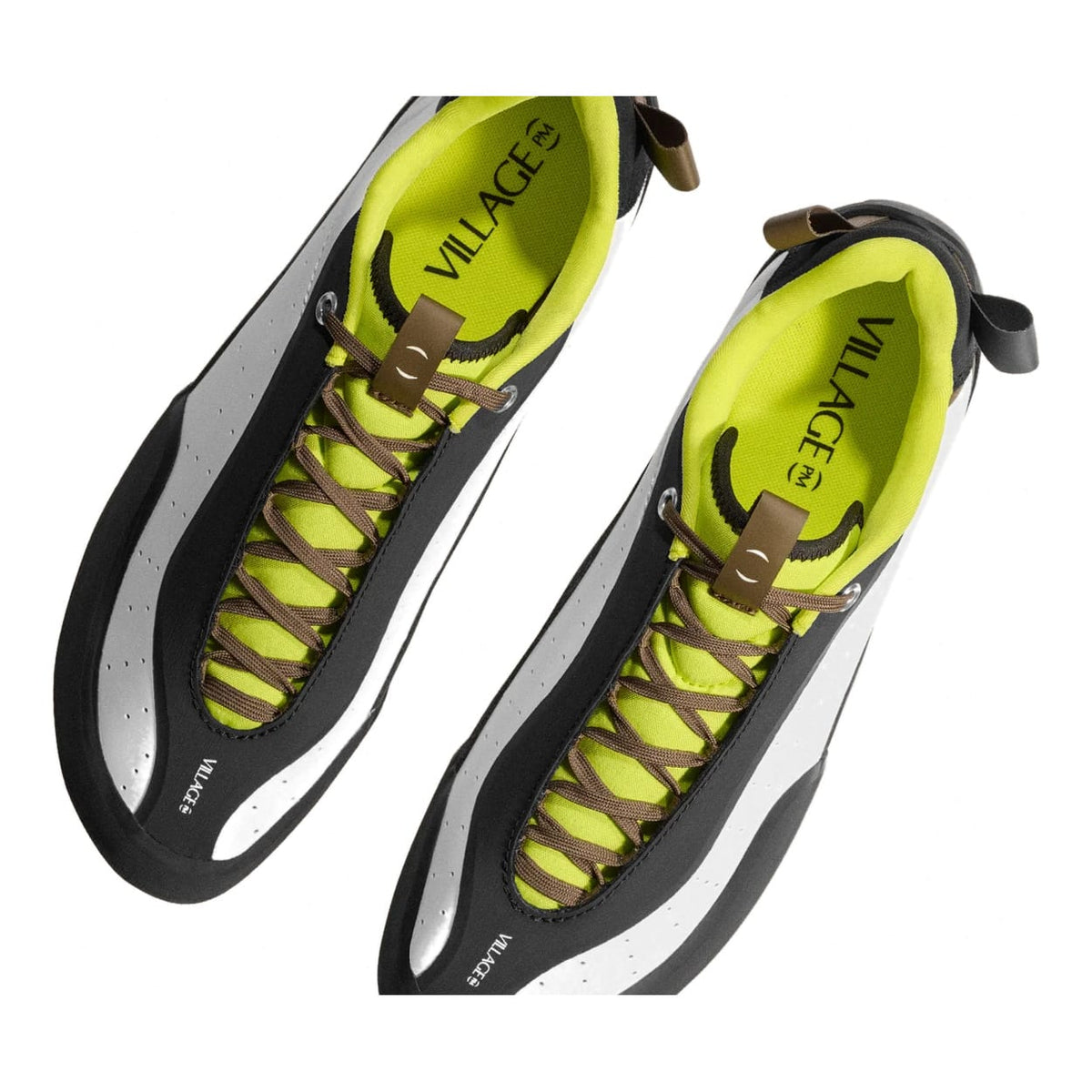 Village PM 2PM synthetic leather skate shoes in White, Lime and Natural Black