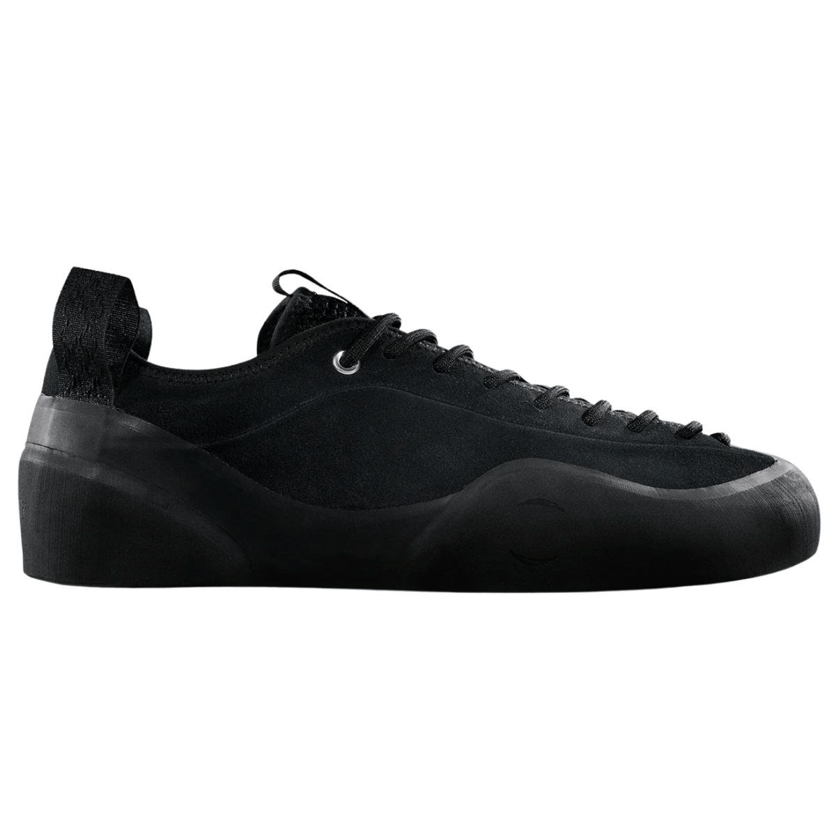 Village PM 1:00 PM suede skate shoes in black, featuring a sleek design and durable construction for skateboarding and casual wear.