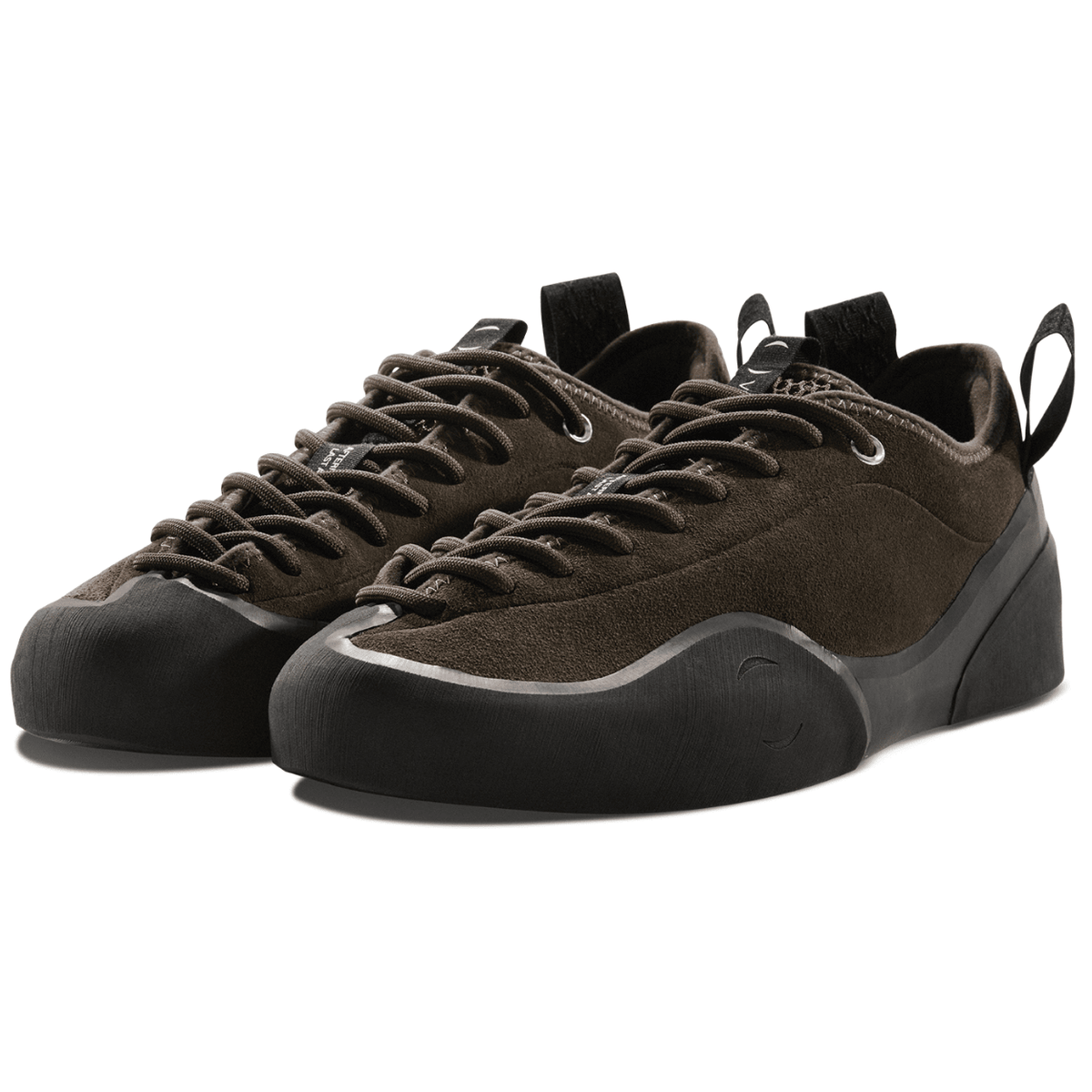 Village PM 1:00 PM Suede Skate Shoes in chocolate brown with a low-top design and lace-up closure.