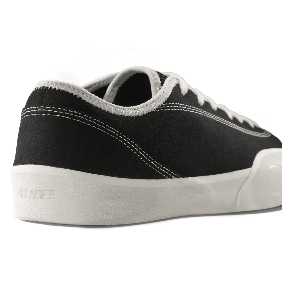 Village PM 1:30 PM skate shoes in black and white canvas with classic design, suitable for skating and casual wear.