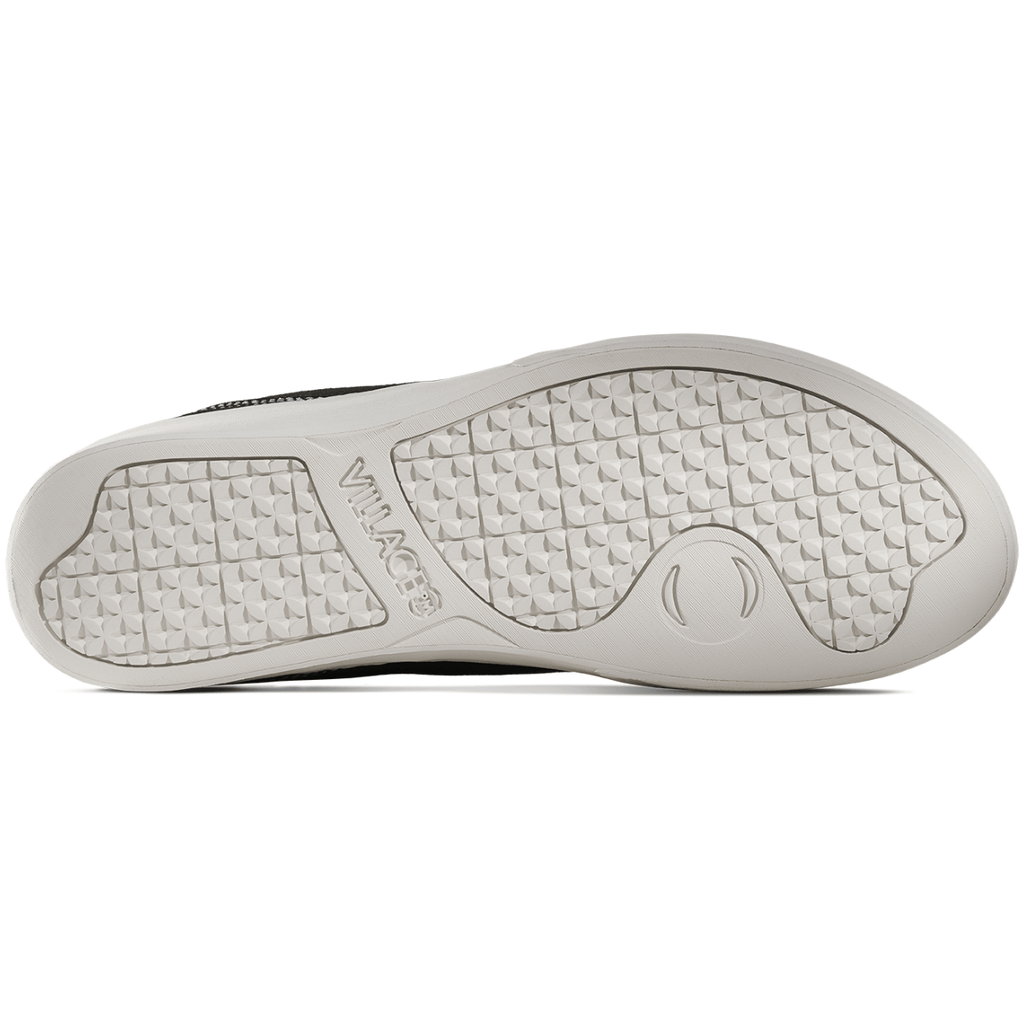 Village PM 1:30 PM skate shoes in black and white with canvas upper, designed for skateboarding and casual wear.