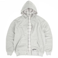 Yardsale reversible hoodie in grey and stone, showing both sides with hood and front pockets, casual streetwear style.